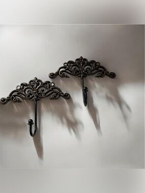 Ornate Metal Wall Hook - Brown and Antique Gold set of 2